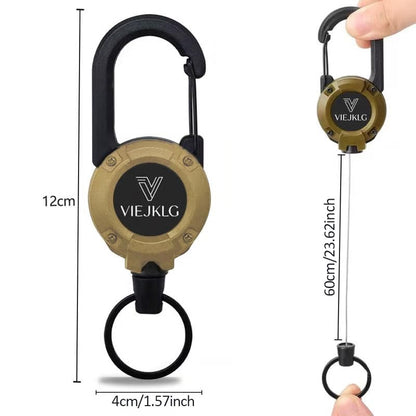 Udtrækkelig nøglering med karabinhage – 65 cm stålwire, Let og slidstærk