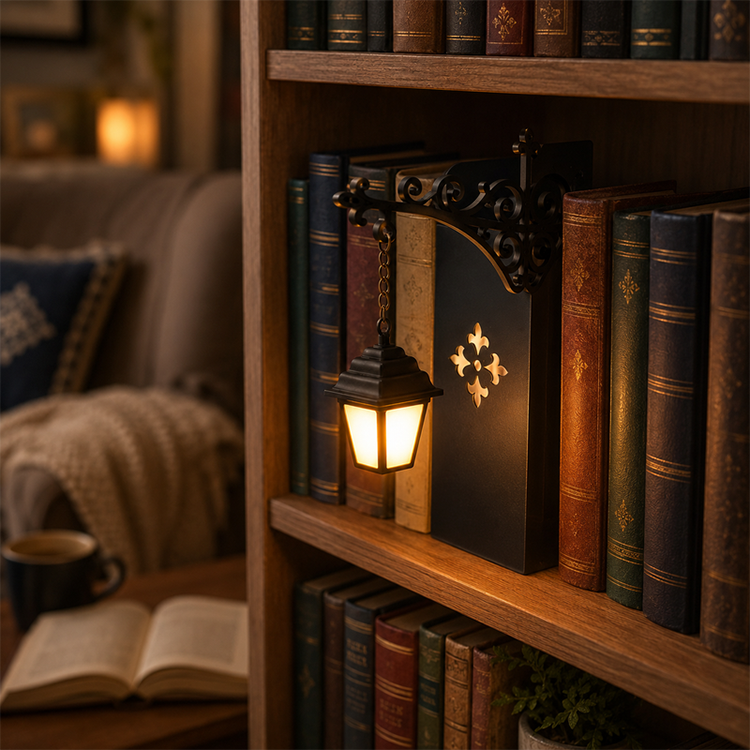 📢📢 50% RABAT LIGE NU! 🔥 Mini retro gadelampe bogstøtte 📚💡 – Unikt design til din bogreol